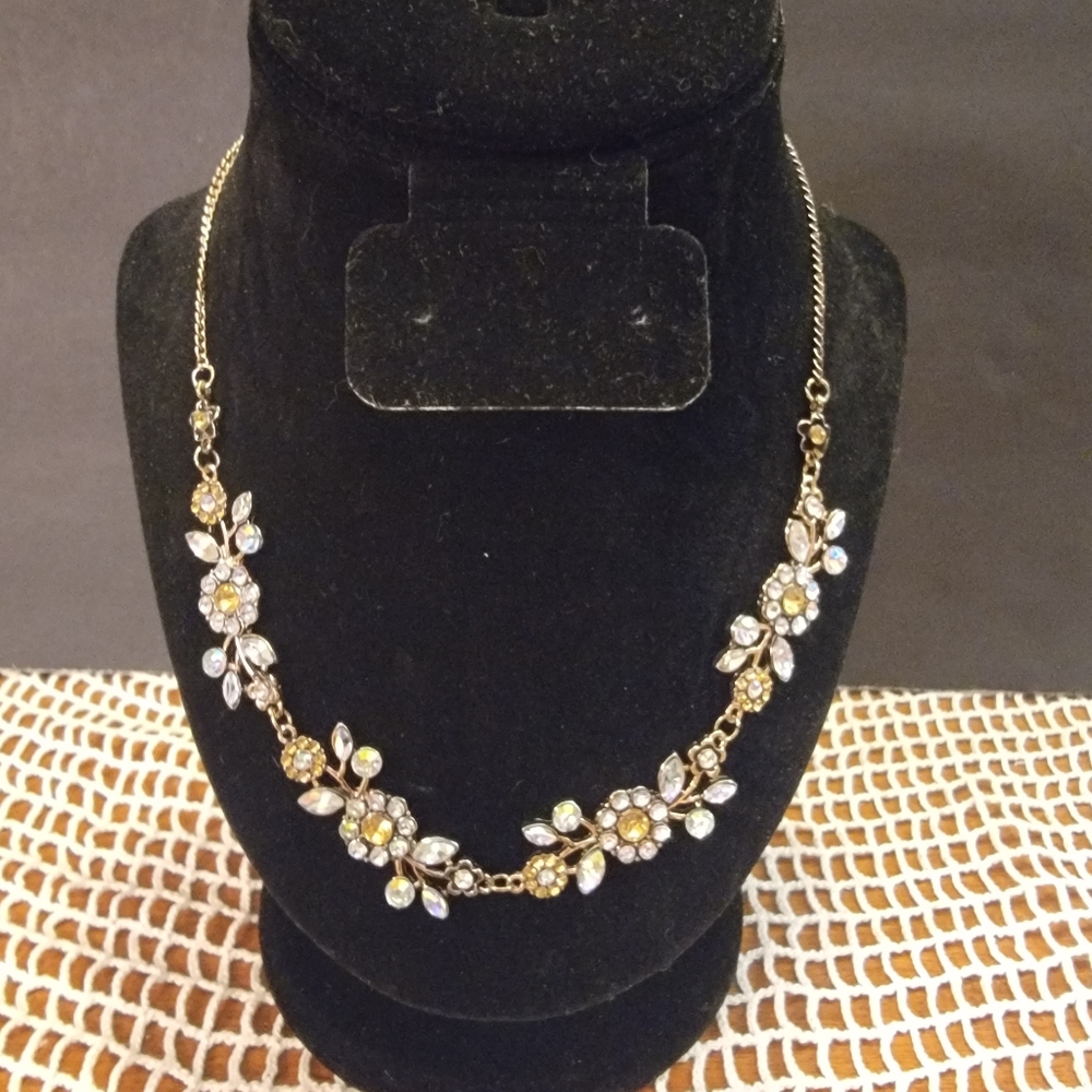 Rhinestone Flower Vine and Silvertone Necklace